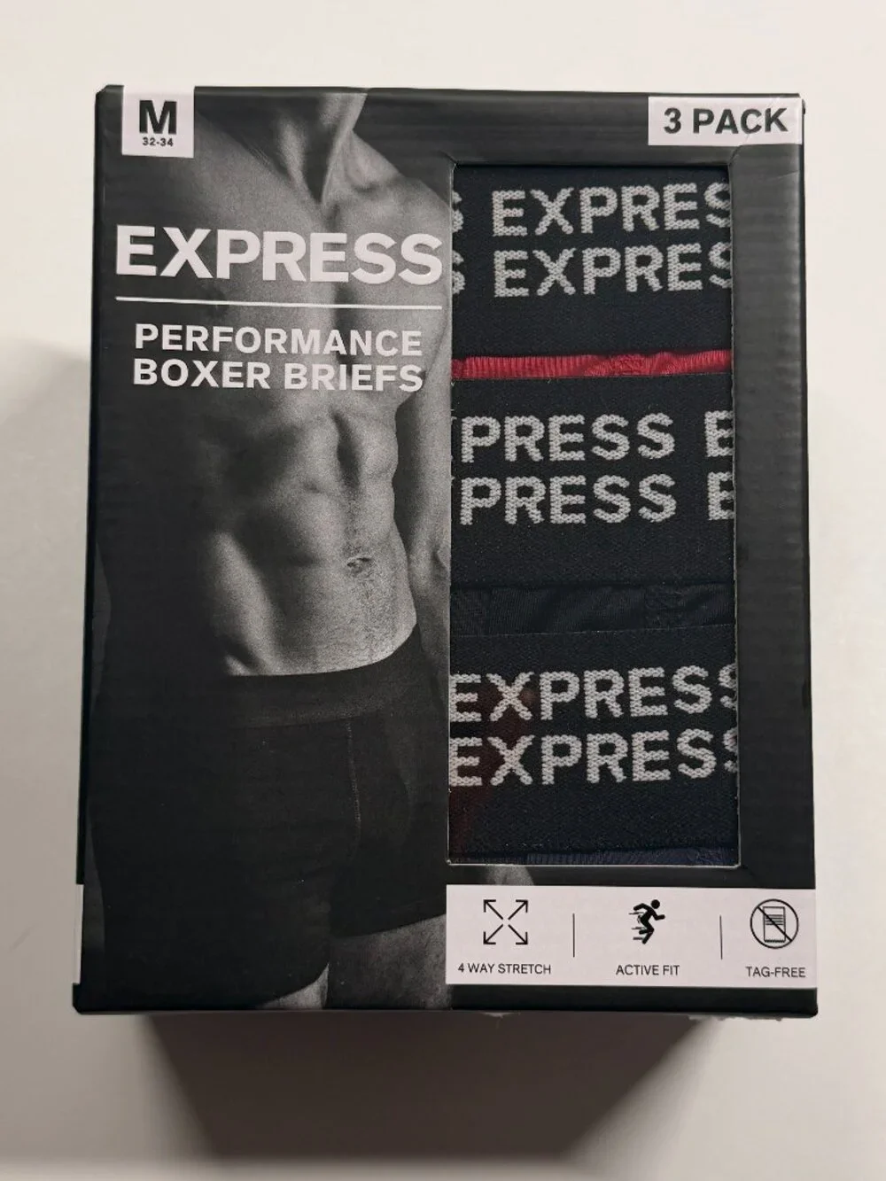 NWT Express Perfomance Microfiber Boxer Briefs - Medium - Multi Colors - 3 Pack